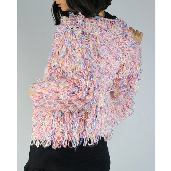 🏷️ SOLD Hayden Multi Color Fringe Yarn Loop Sweater Jacket - Picture 14 of 16